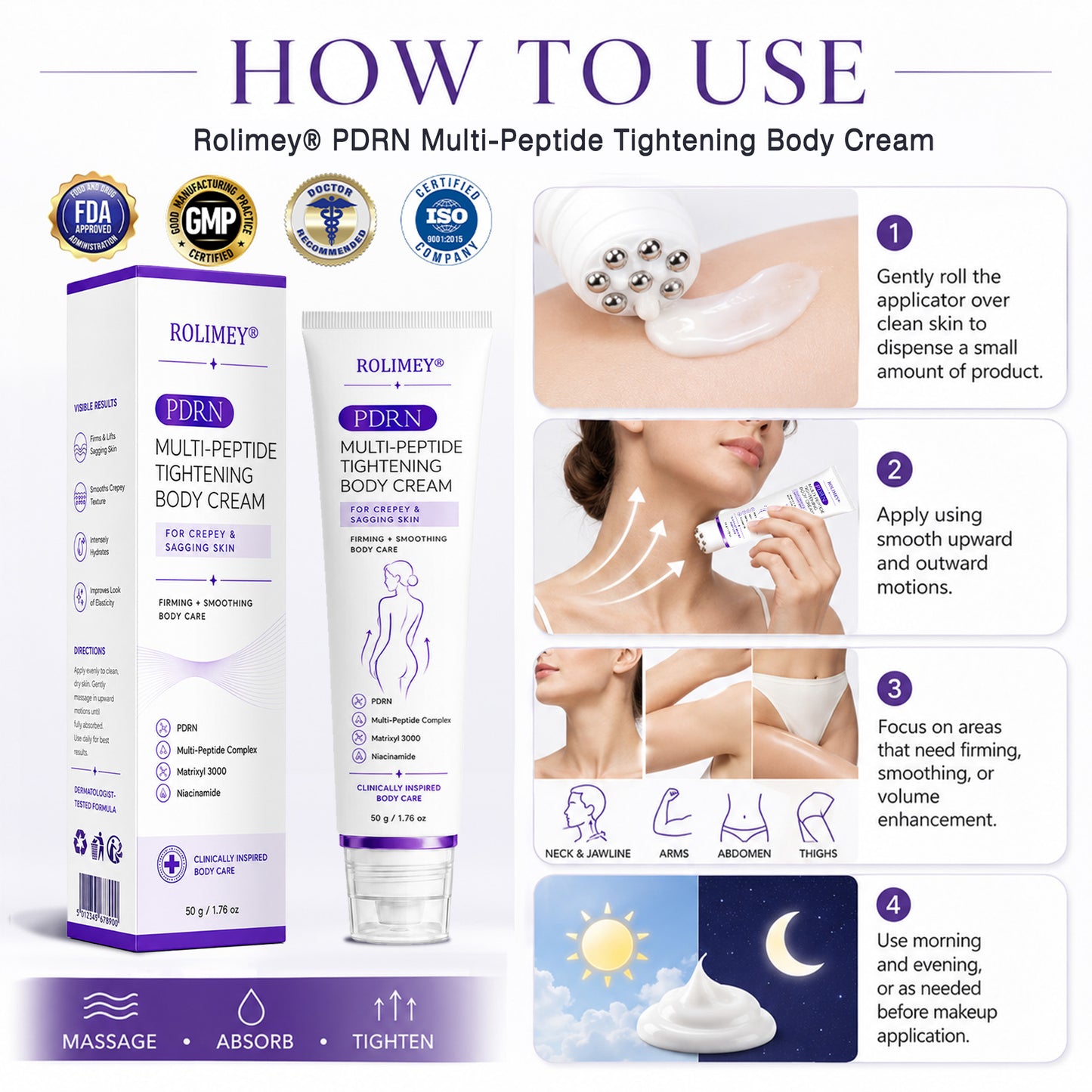 💜ROLIMEY® 𝐏𝐃𝐑𝐍 𝐌𝐮𝐥𝐭𝐢-𝐏𝐞𝐩𝐭𝐢𝐝𝐞 𝐌𝐚𝐬𝐬𝐚𝐠𝐢𝐧𝐠 𝐁𝐨𝐝𝐲 𝐑𝐨𝐥𝐥𝐞𝐫 𝐂𝐫𝐞𝐚𝐦- 𝐀𝐧𝐭𝐢-𝐚𝐠𝐢𝐧𝐠, 𝐇𝐲𝐝𝐫𝐚𝐭𝐢𝐧𝐠, 𝐒𝐤𝐢𝐧 𝐅𝐢𝐫𝐦𝐢𝐧𝐠 & 𝐋𝐢𝐟𝐭𝐢𝐧𝐠, 𝐒𝐤𝐢𝐧 𝐑𝐞𝐩𝐚𝐢𝐫, 𝐄𝐯𝐞𝐧 𝐓𝐨𝐧𝐞, 𝐀𝐜𝐧𝐞 𝐚𝐧𝐝 𝐃𝐚𝐫𝐤 𝐒𝐩𝐨𝐭 𝐓𝐫𝐞𝐚𝐭𝐦𝐞𝐧𝐭, 𝐖𝐚𝐫𝐭 𝐚𝐧𝐝 𝐌𝐨𝐥𝐞 𝐑𝐞𝐦𝐨𝐯𝐚𝐥, 𝐚𝐧𝐝 𝐏𝐬𝐨𝐫𝐢𝐚𝐬𝐢𝐬 𝐑𝐞𝐥𝐢𝐞𝐟.