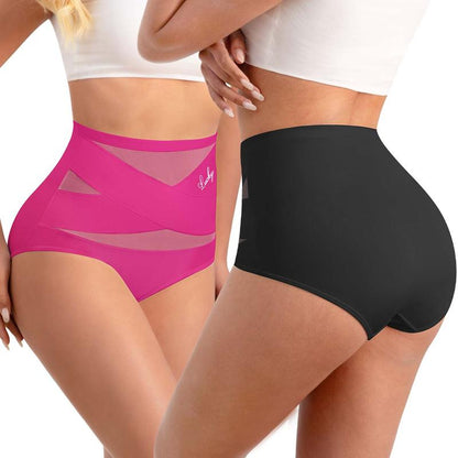Plus-Size High-Waist Cross Tummy Control Panties