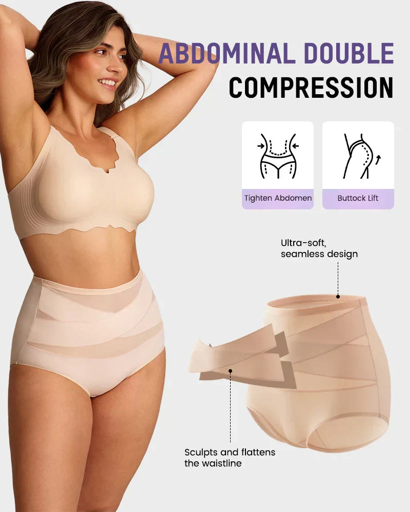 Plus-Size High-Waist Cross Tummy Control Panties