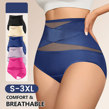 Plus-Size High-Waist Cross Tummy Control Panties