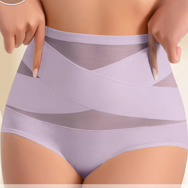 Plus-Size High-Waist Cross Tummy Control Panties